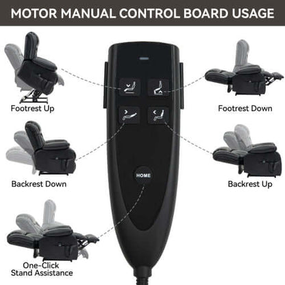 Leather Power Lift Recliner with Massage, Heat and Dual Motors-Black