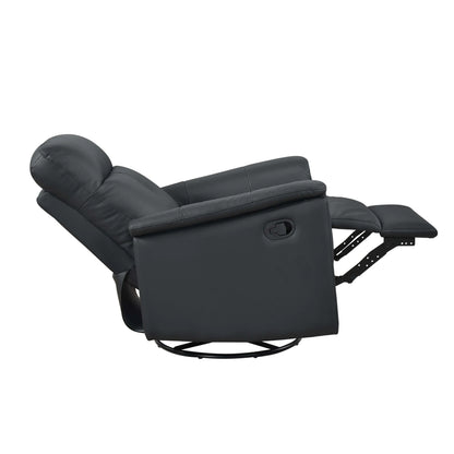 Fully extended side view of a black recliner chair on a white background