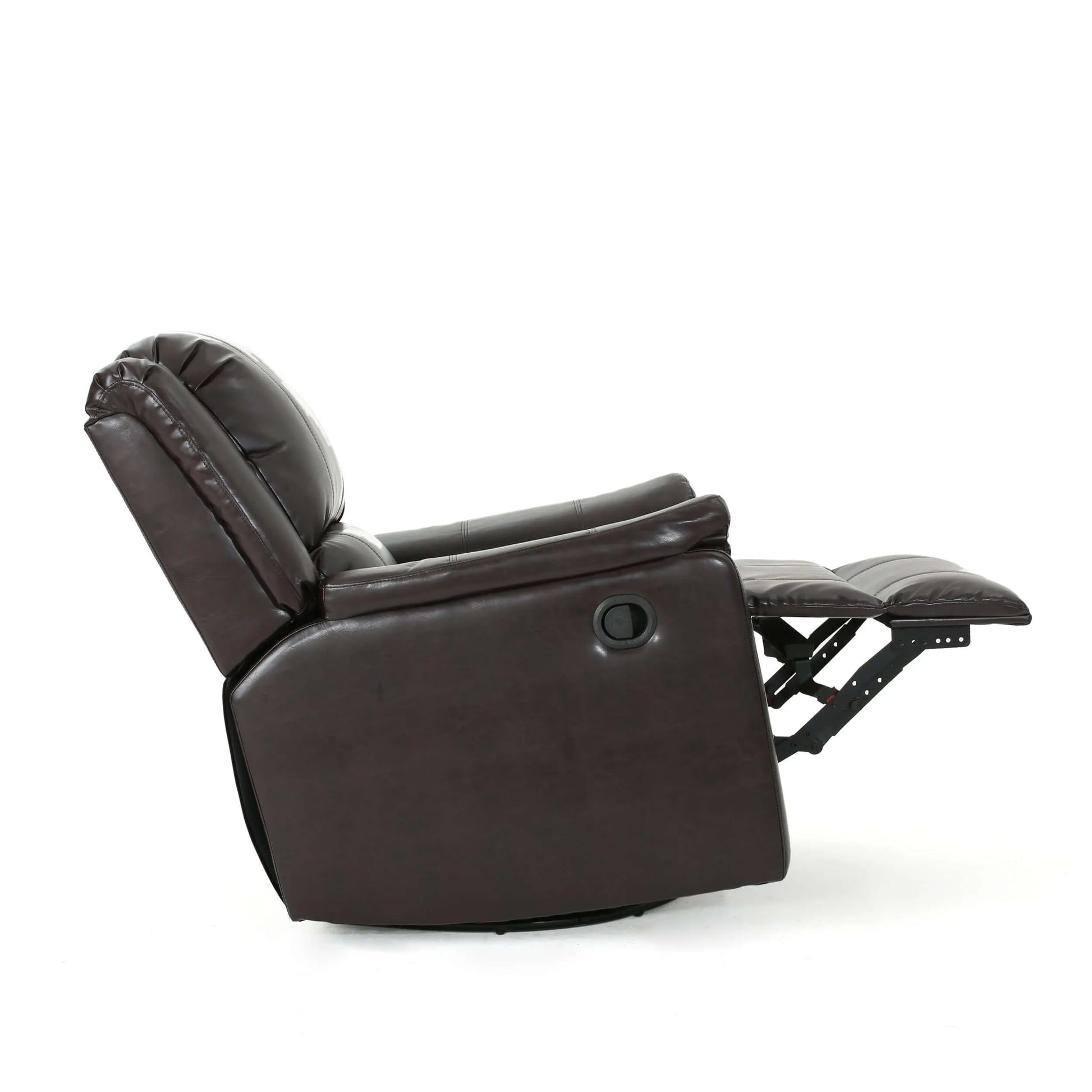 Brown faux leather recliner chair on a white background