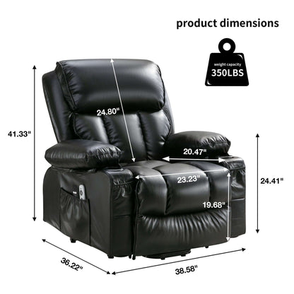 Power Electric massage lift lounge chair, suitable for the elderly, with heating and vibration functions,Fleece leather with USB, can be used for lying down. Black