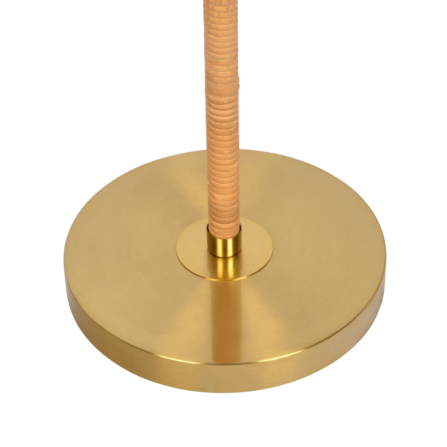 Close up of a floor lamp brass base on a white background