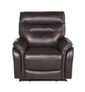Front view of a coffee brown top grain genuine leather recliner chair on a white background