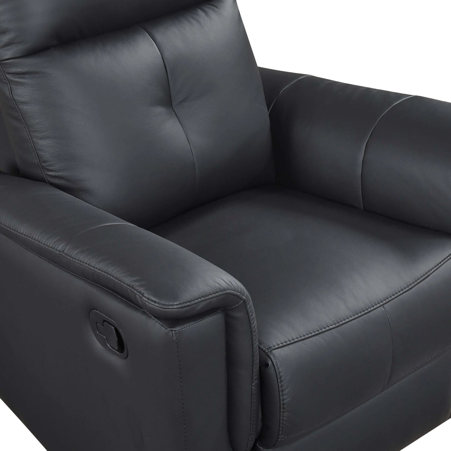 Black leather recliner chair seat cushion on a white background