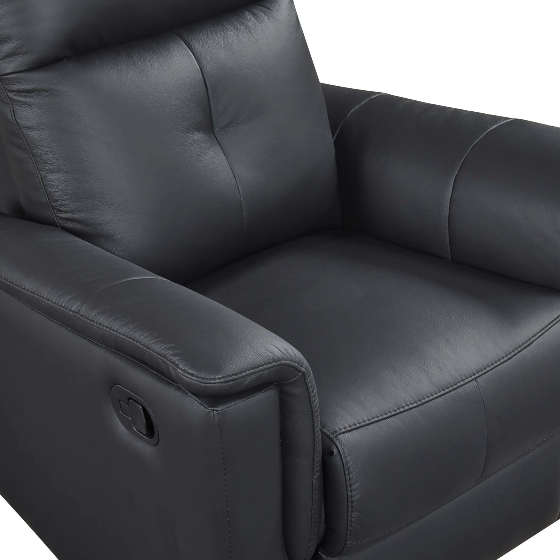 Black leather recliner chair seat cushion on a white background