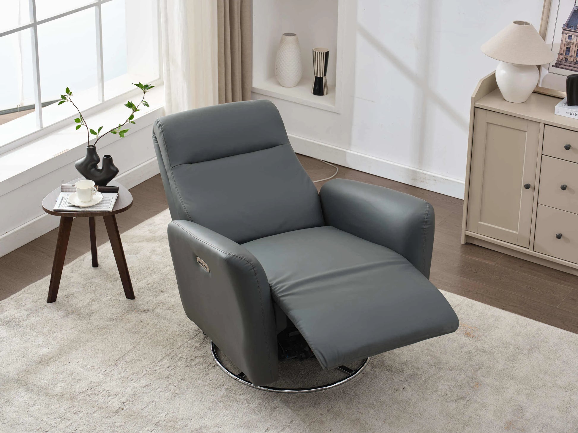 Power Swivel Glider Recliner-Dark Gray - Reclined view from above