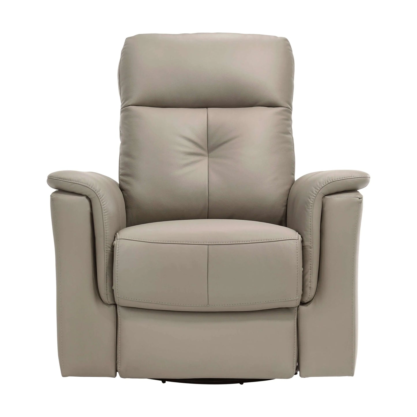 Front view of a latte brown recliner chair on a white background