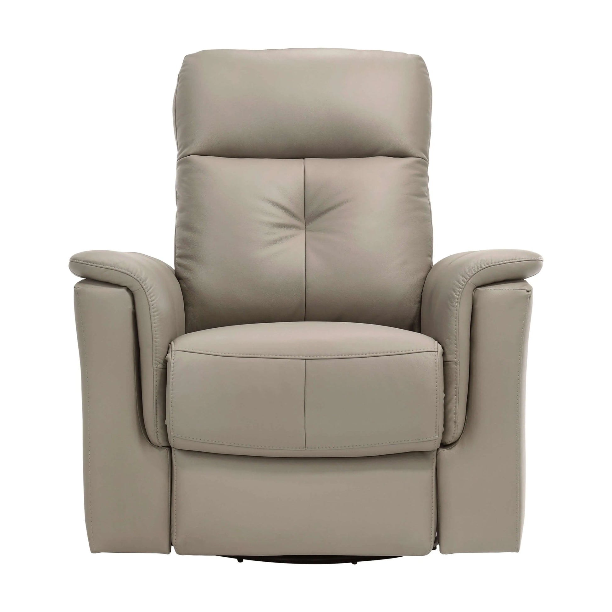 Front view of a latte brown recliner chair on a white background