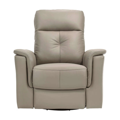 Front view of a latte brown recliner chair on a white background