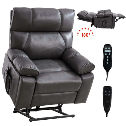 Gray recliner chair with remote control on a white background