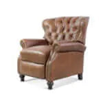 Brown wingback leather recliner chair on a white background