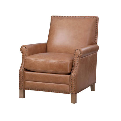 Brown genuine leather recliner chair on a white background