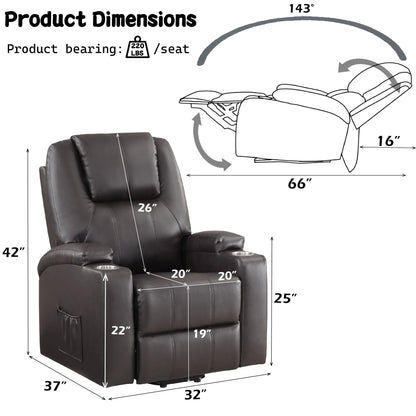 Dimensions of a recliner chair with labeled measurements on a white background