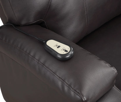 Control panel on the arm rest of a brown leather recliner chair