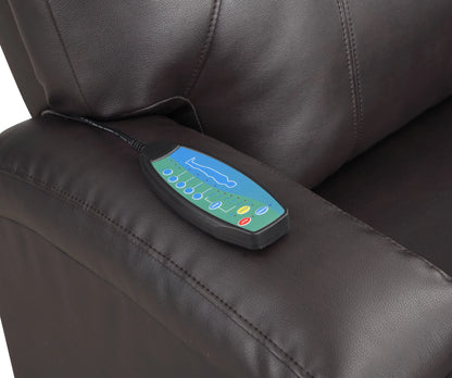 Control panel on a brown leather recliner chair