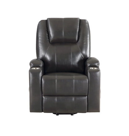 Front view of a black leather recliner chair on a white background