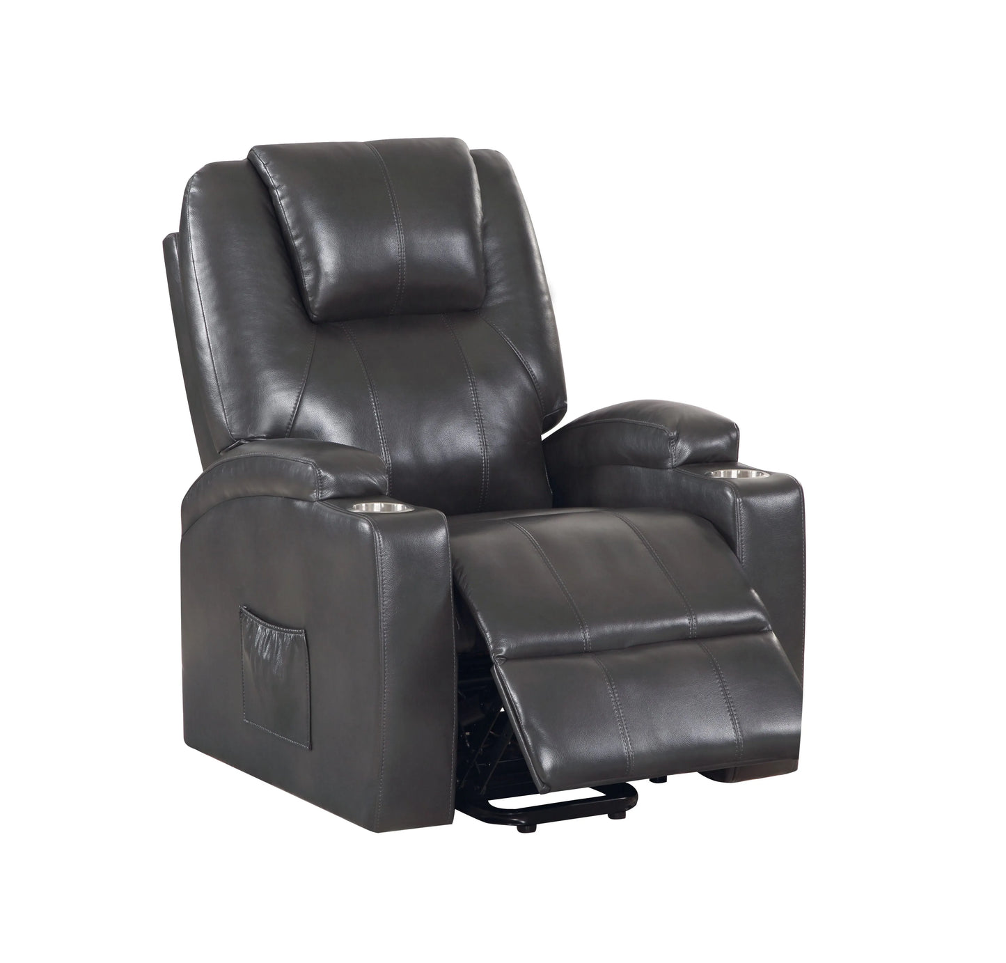 Black leather recliner chair on a white background