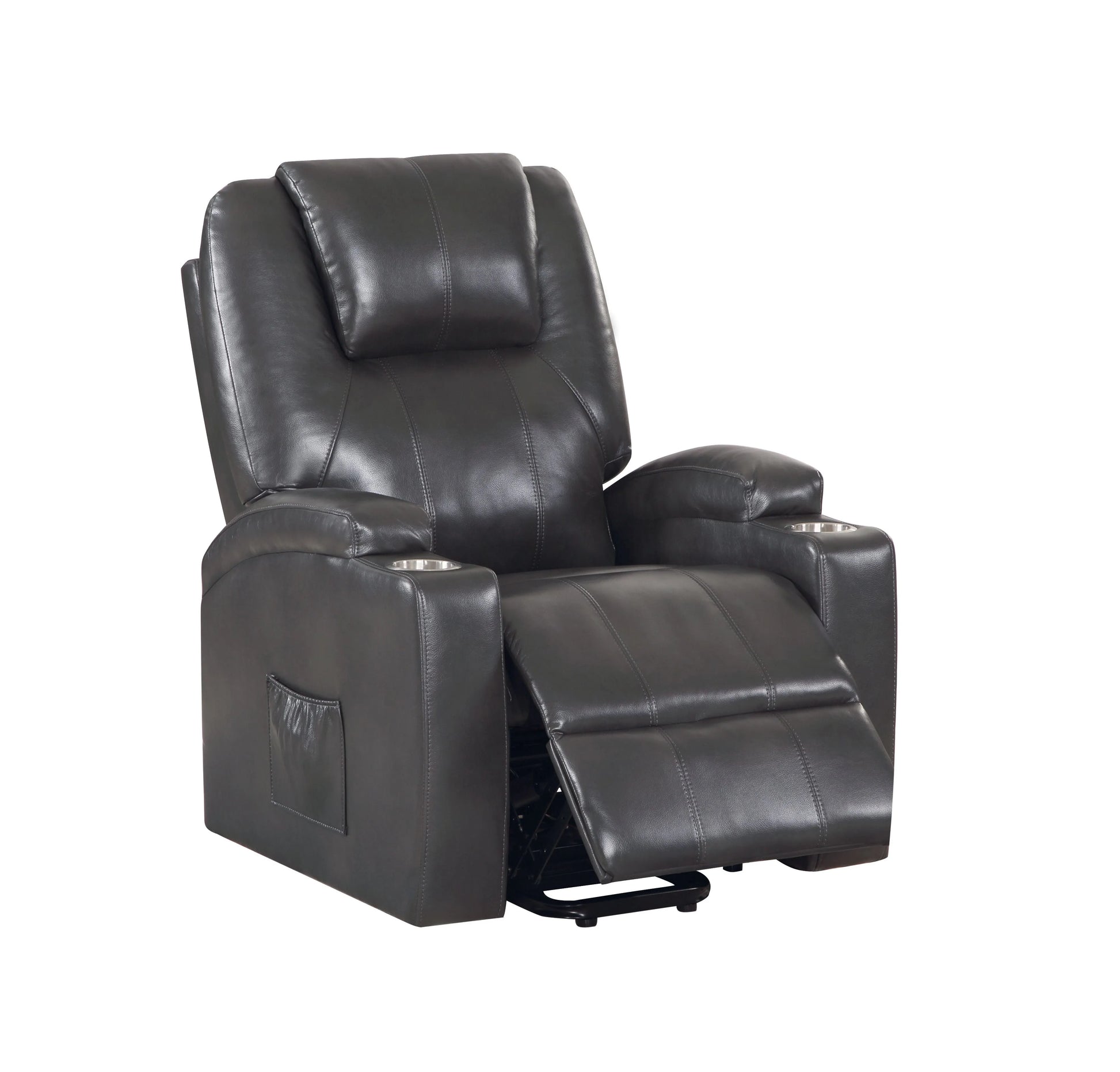 Black leather recliner chair on a white background
