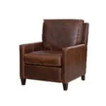 Brown genuine leather recliner chair on a white background