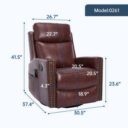 Wine Red Recliner w/ Heat, Massage, Rocker & Swivel – Manual