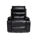 Black faux leather power lift recliner with wide seat, padded arms, and sleek silhouette—built for comfort, support, and modern style on a white background
