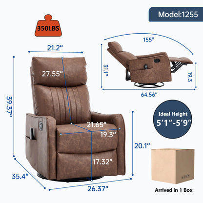 Brown recliner chair with dimensions and weight capacity displayed