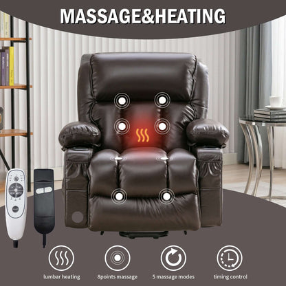 Power Electric massage lift lounge chair, suitable for the elderly, with heating and vibration functions,Fleece leather with USB, can be used for lying down-brown