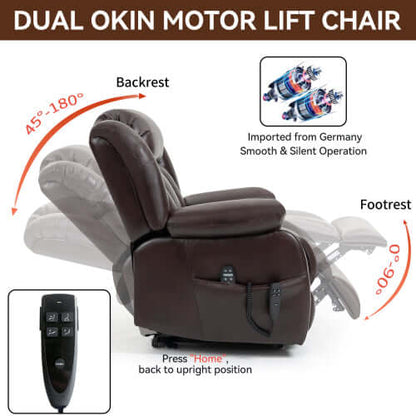 Antique Brown Faux Leather Power Lift Recliner w/ Massage & Heat