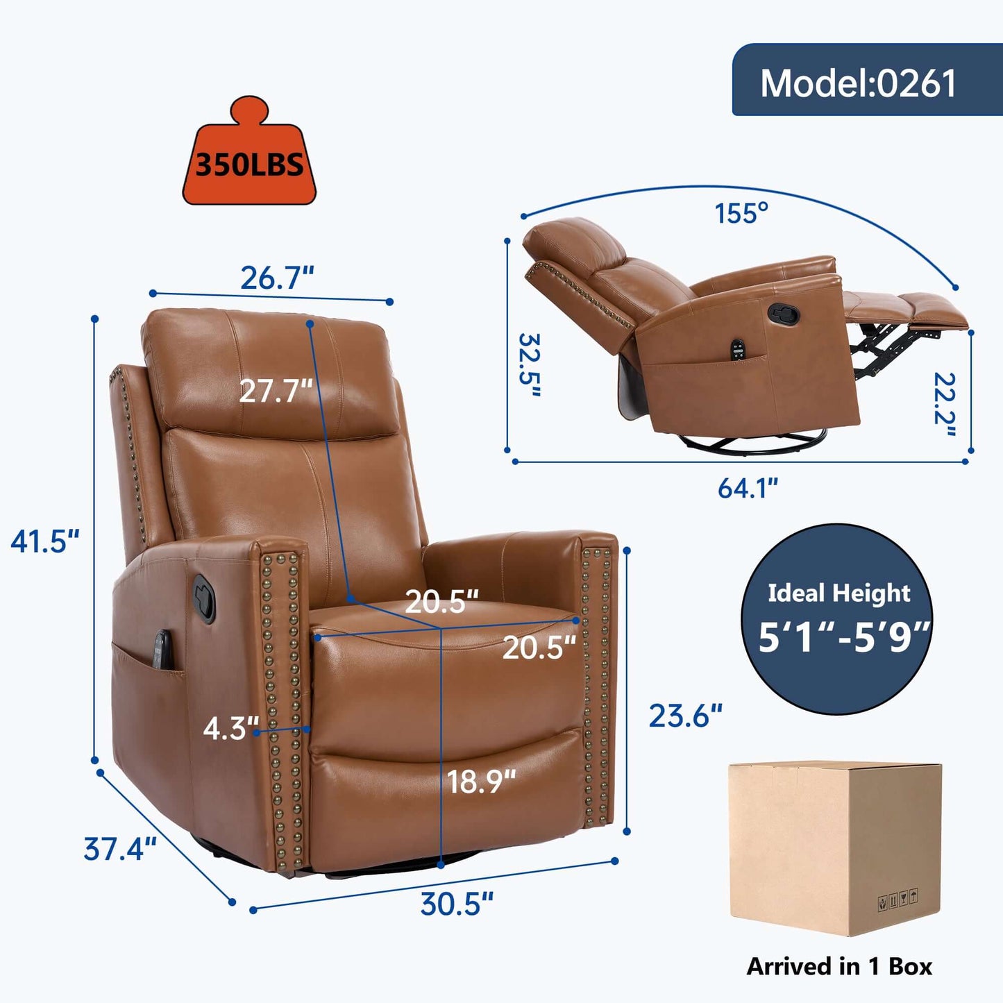 Deep Yellow Recliner w/ Heat, Massage, Rocker & Swivel – Manual