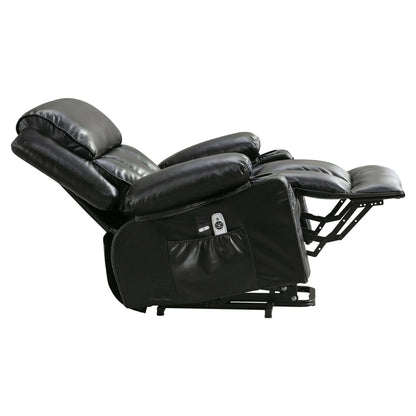 Side view of a black recliner chair on a white background