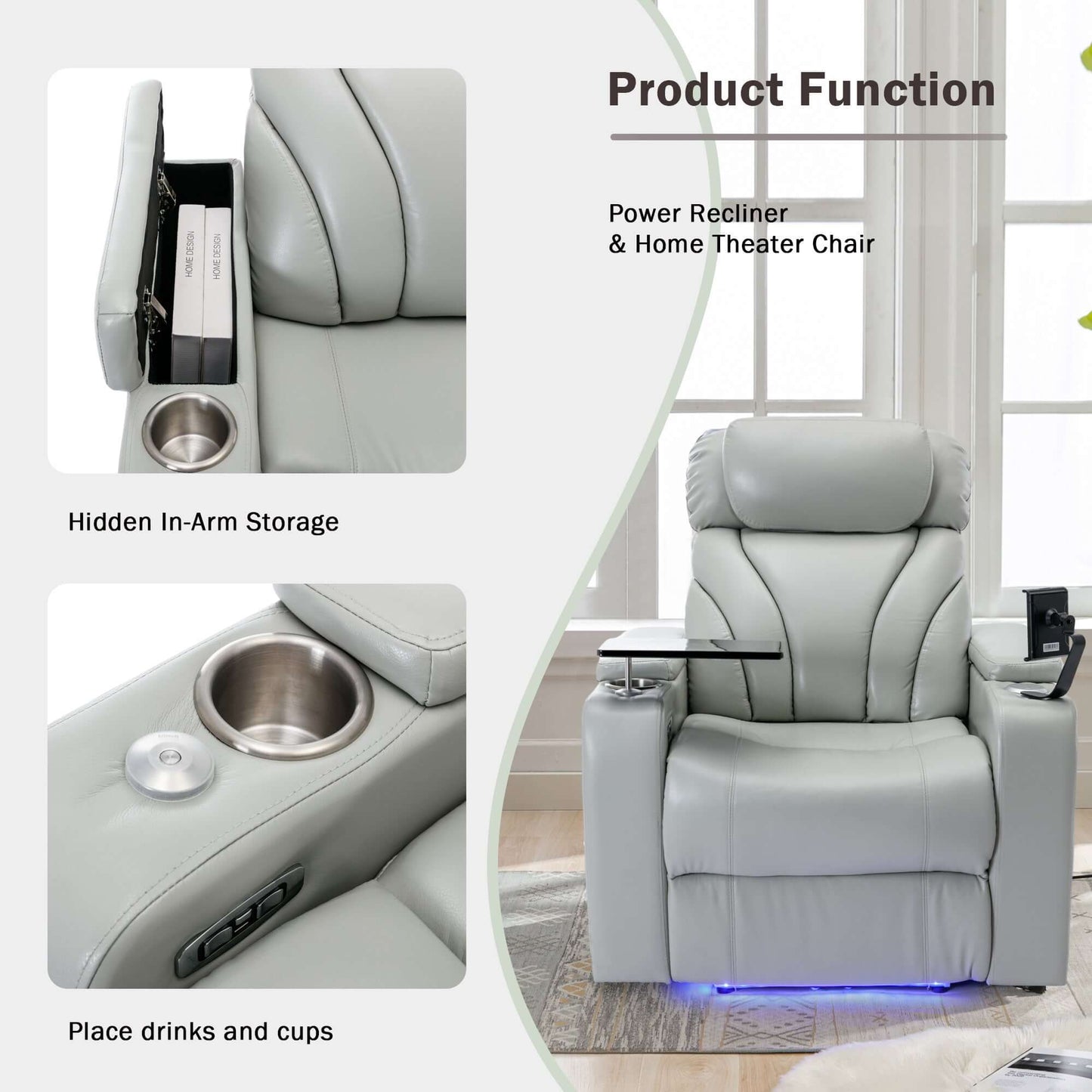 Power Recliner Chair with USB, Storage, Cup Holder & Speaker