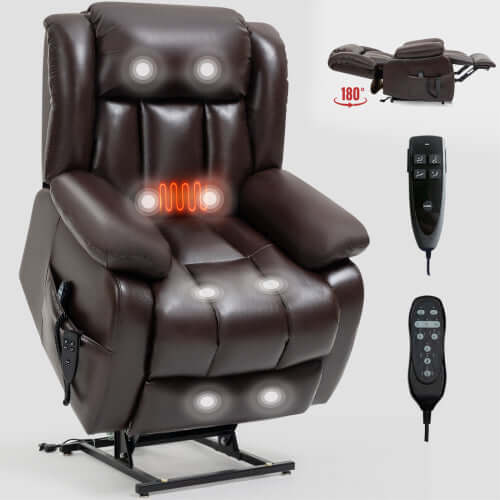 Antique Brown Faux Leather Power Lift Recliner w/ Massage & Heat