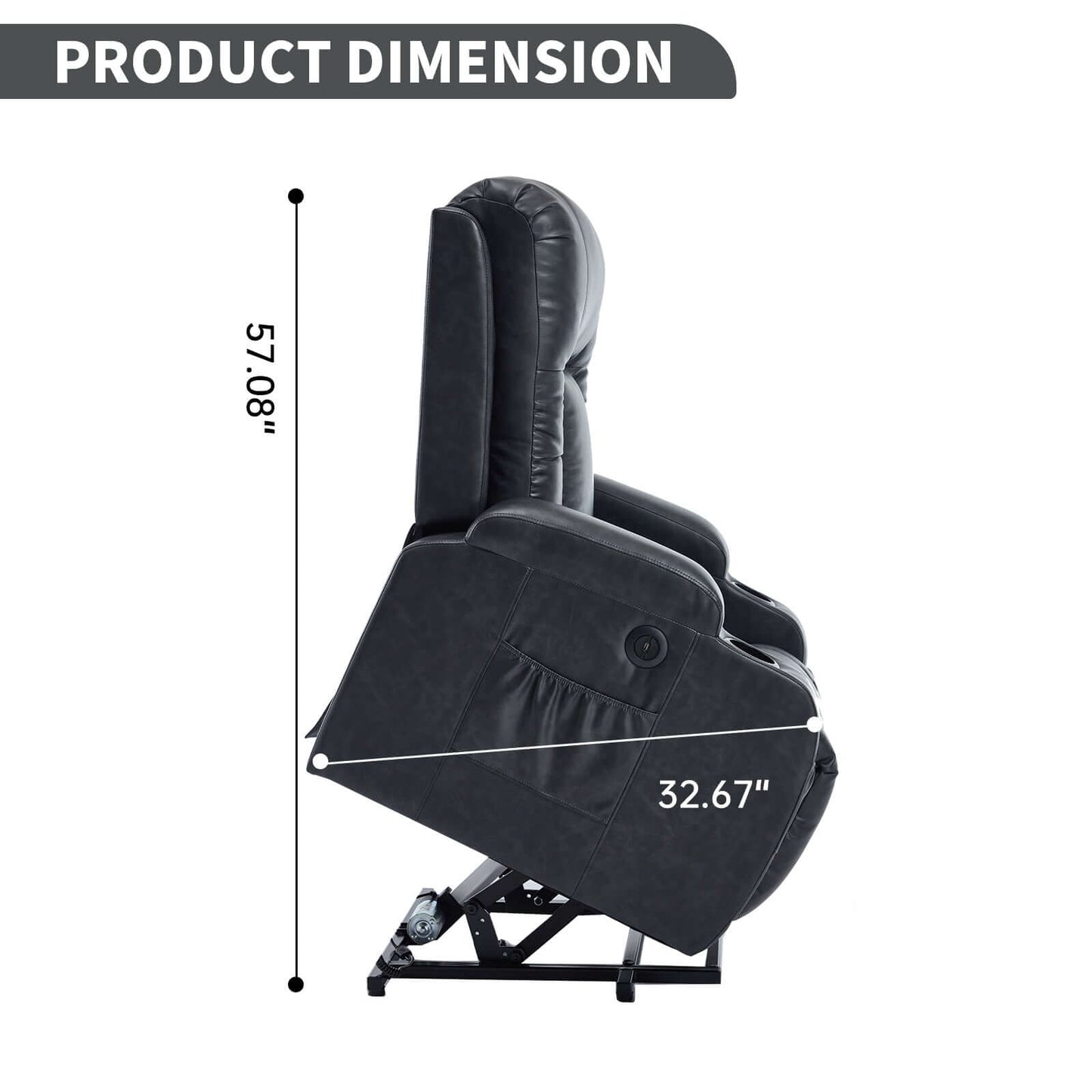 350 LB Power Lift Recliner w/ Massage, Heat, USB, Cup Holders-Gray