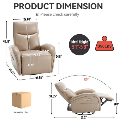 Brown recliner chair with dimensions and weight capacity displayed on a white background