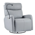 Gray recliner chair with armrest and headrest on a white background