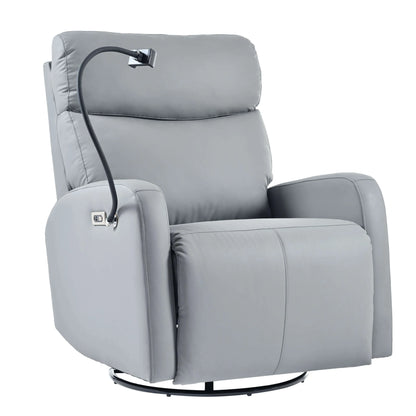 Gray recliner chair with armrest and headrest on a white background