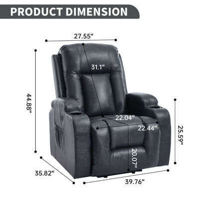 350 LB Power Lift Recliner w/ Massage, Heat, USB, Cup Holders-Gray