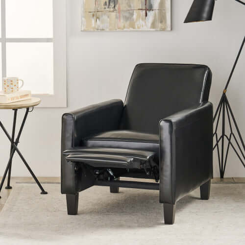 Black Faux Leather Push Back Chair – Elegant Accent for Modern Homes
