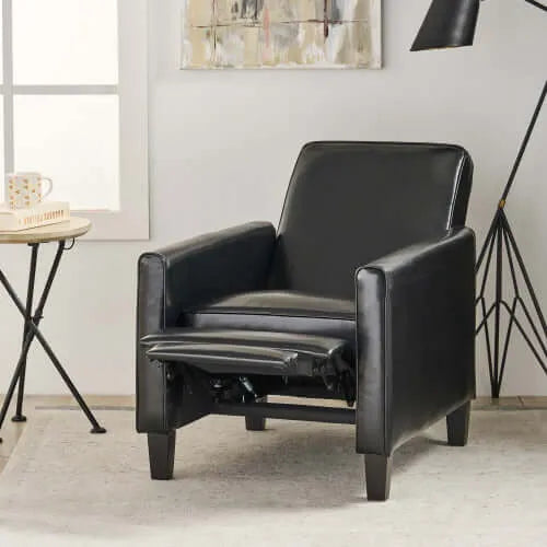 Black Faux Leather Push Back Chair – Elegant Accent for Modern Homes