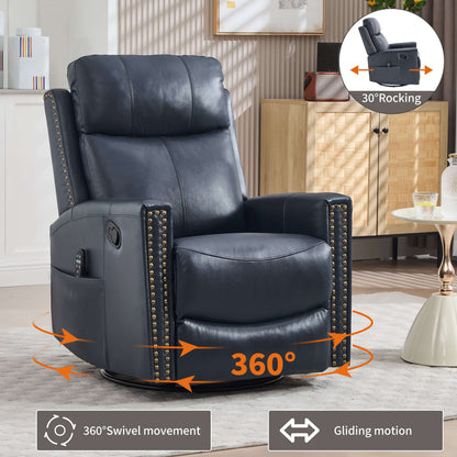 Blue Recliner w/ Heat, Massage, Rocker & Swivel – Manual