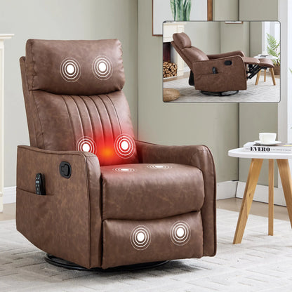 Brown recliner chair with massage points and remote control in a living room setting.