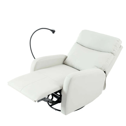 Top view of a fully reclined light gray recliner chair with armrest on a white background