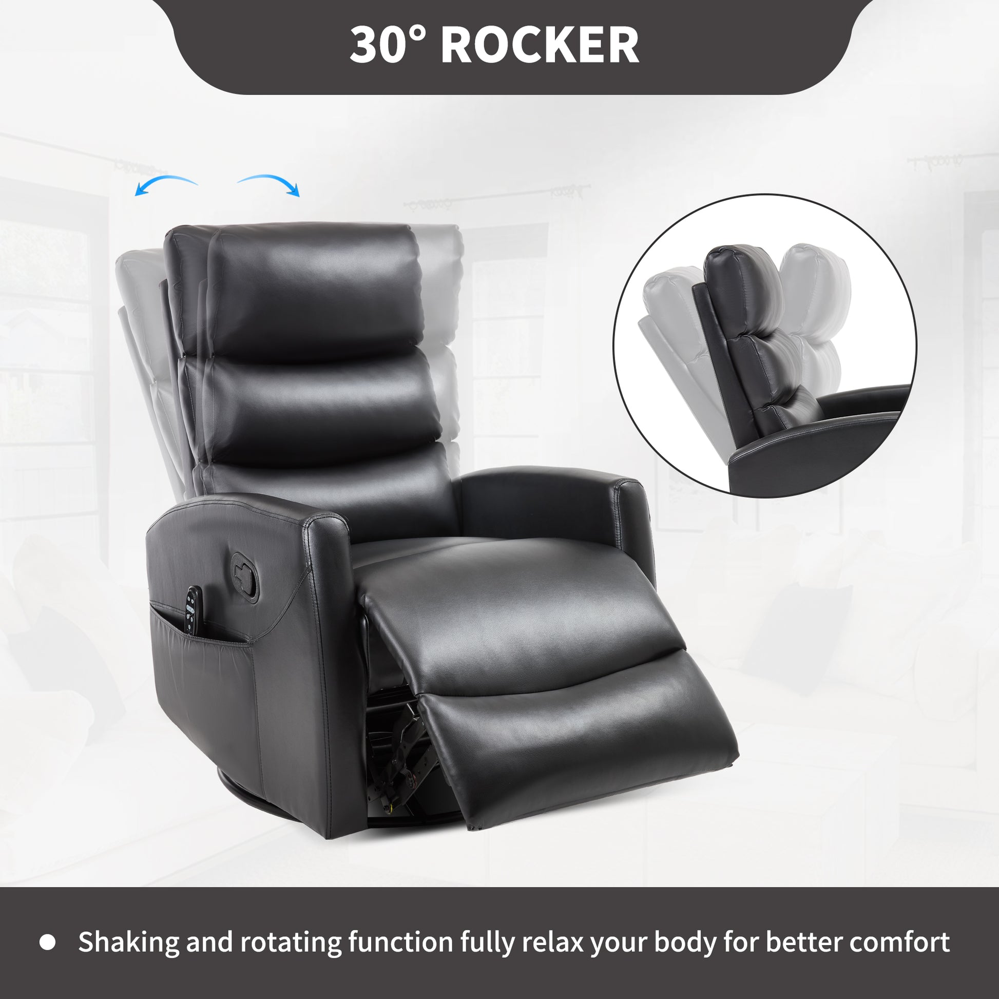 Black massage chair with reclining feature on a white background