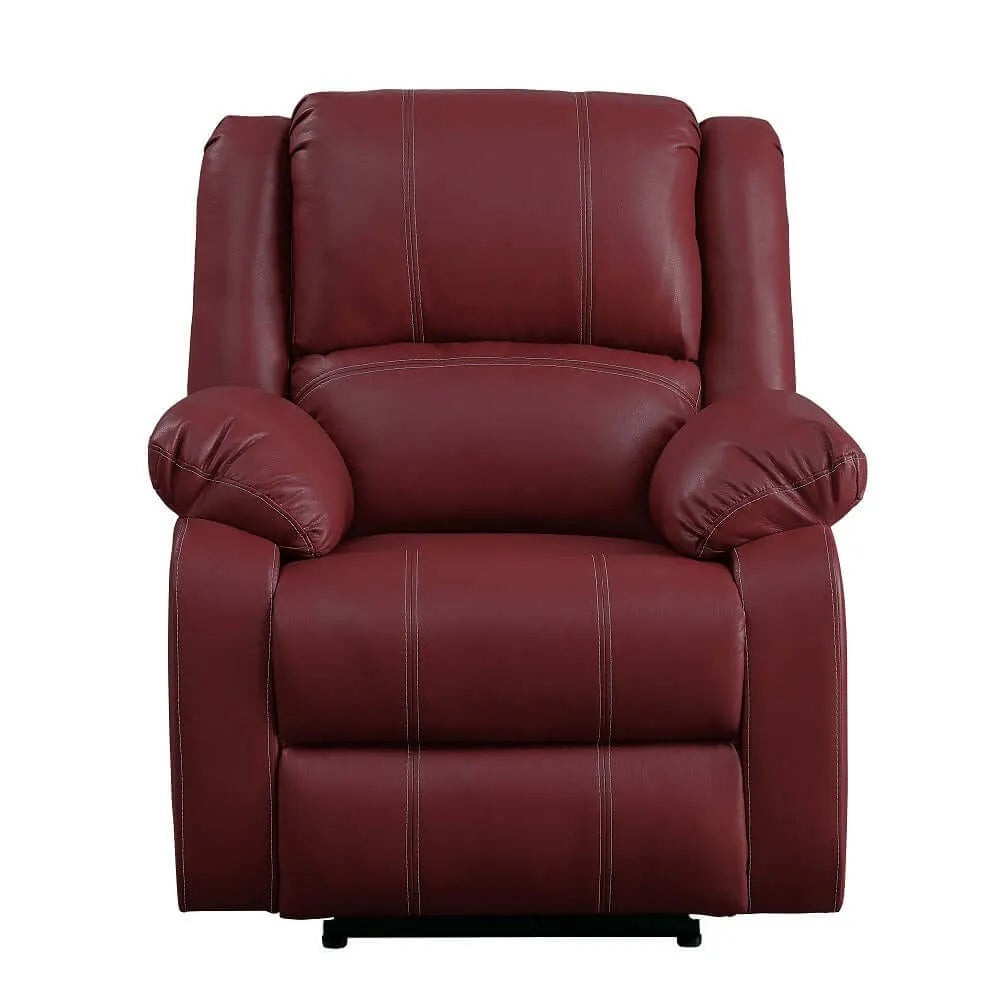 Red leather recliner chair on a white background