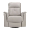 Front view of a silver recliner chair on a white background