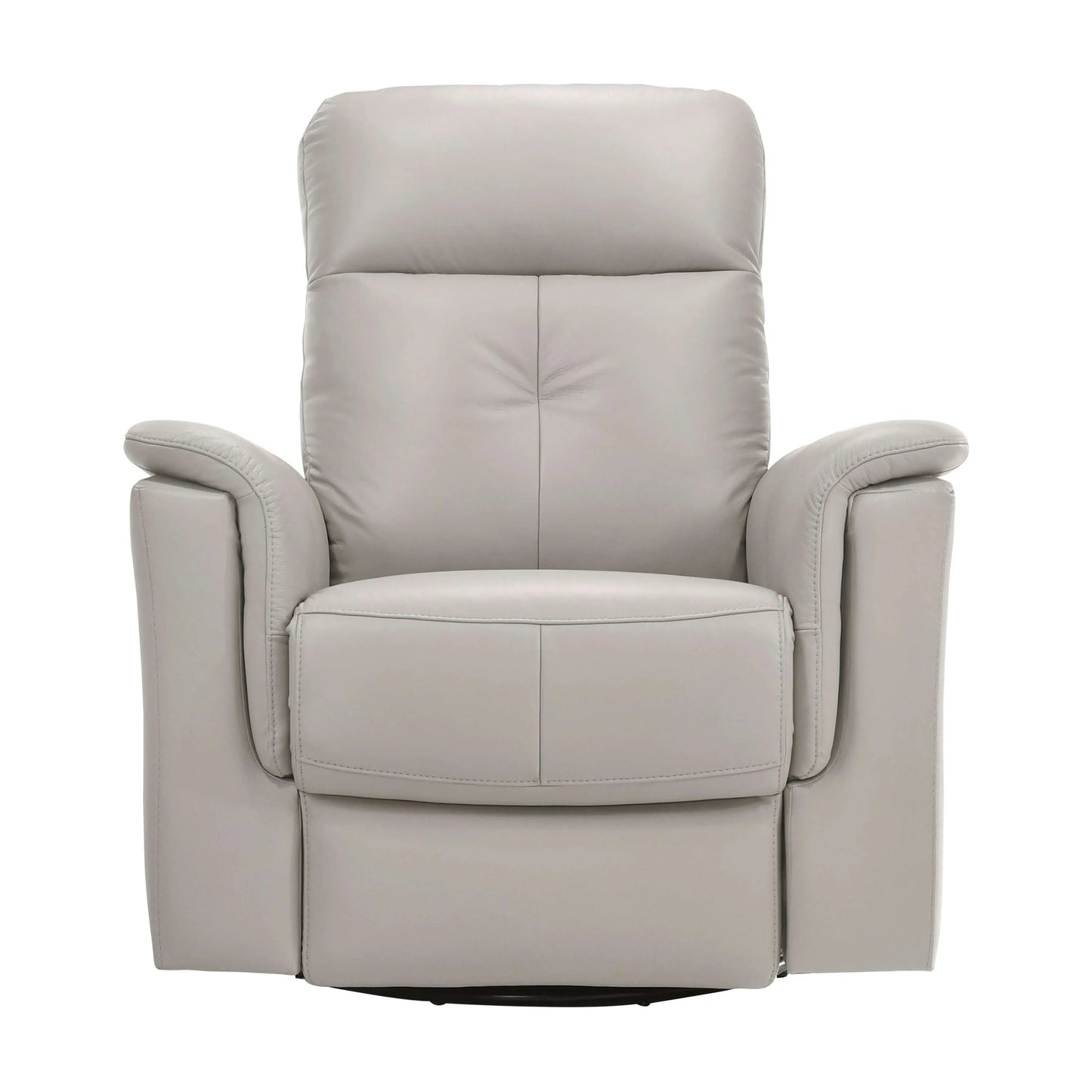 Front view of a silver recliner chair on a white background