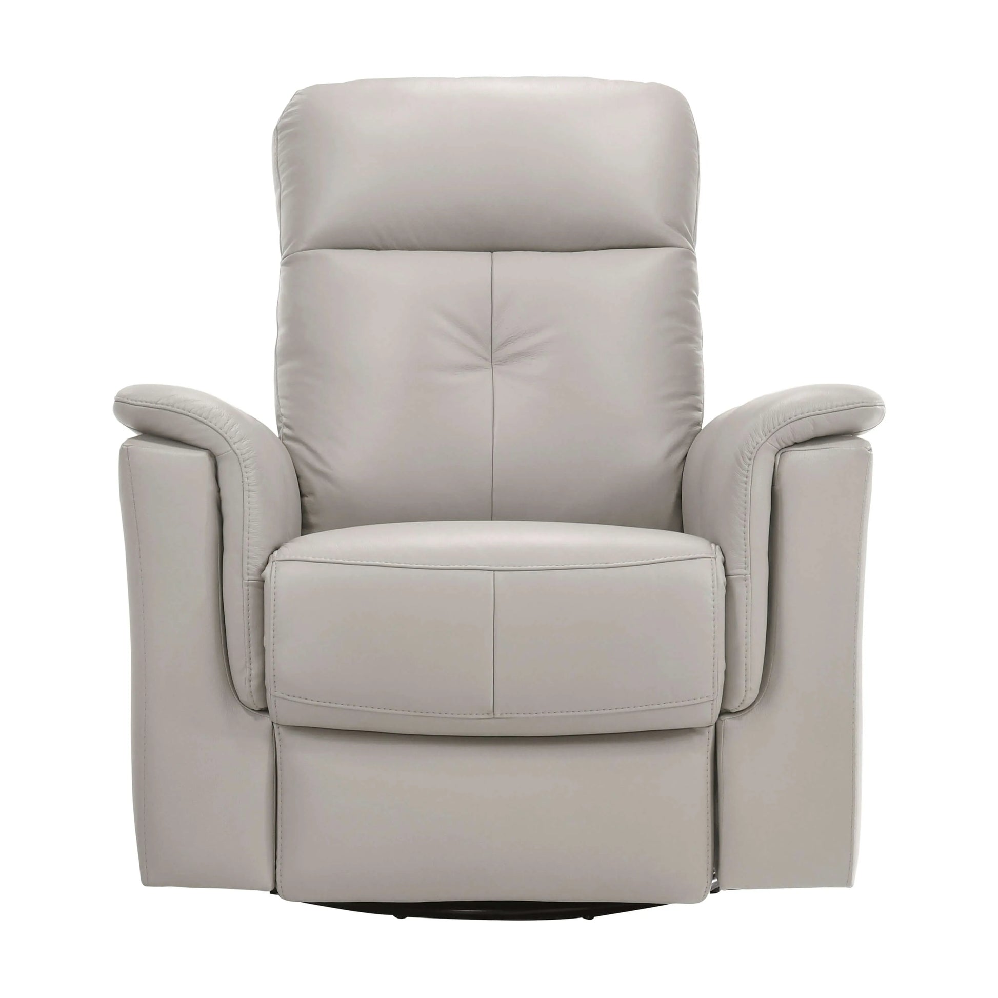 Front view of a silver recliner chair on a white background