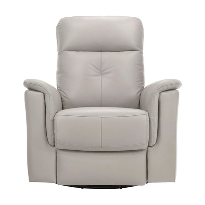 Front view of a silver recliner chair on a white background