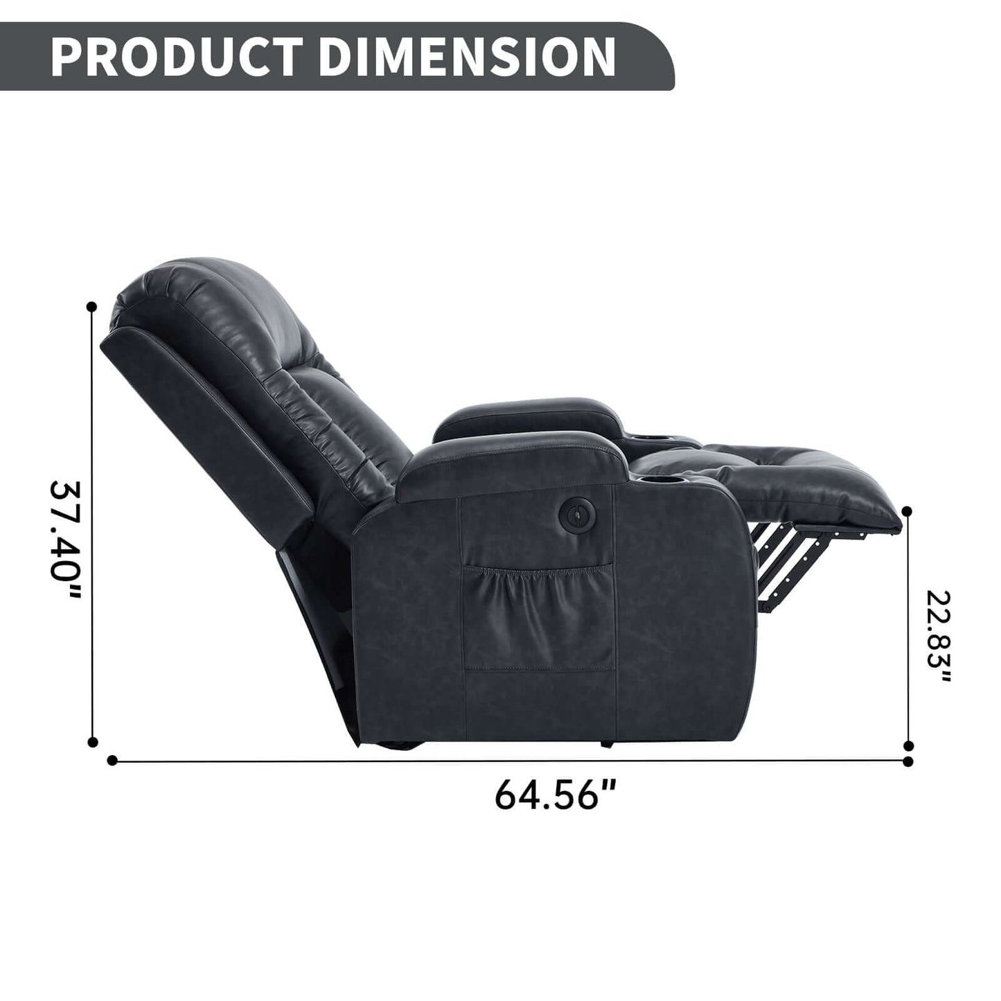 350 LB Power Lift Recliner w/ Massage, Heat, USB, Cup Holders-Gray