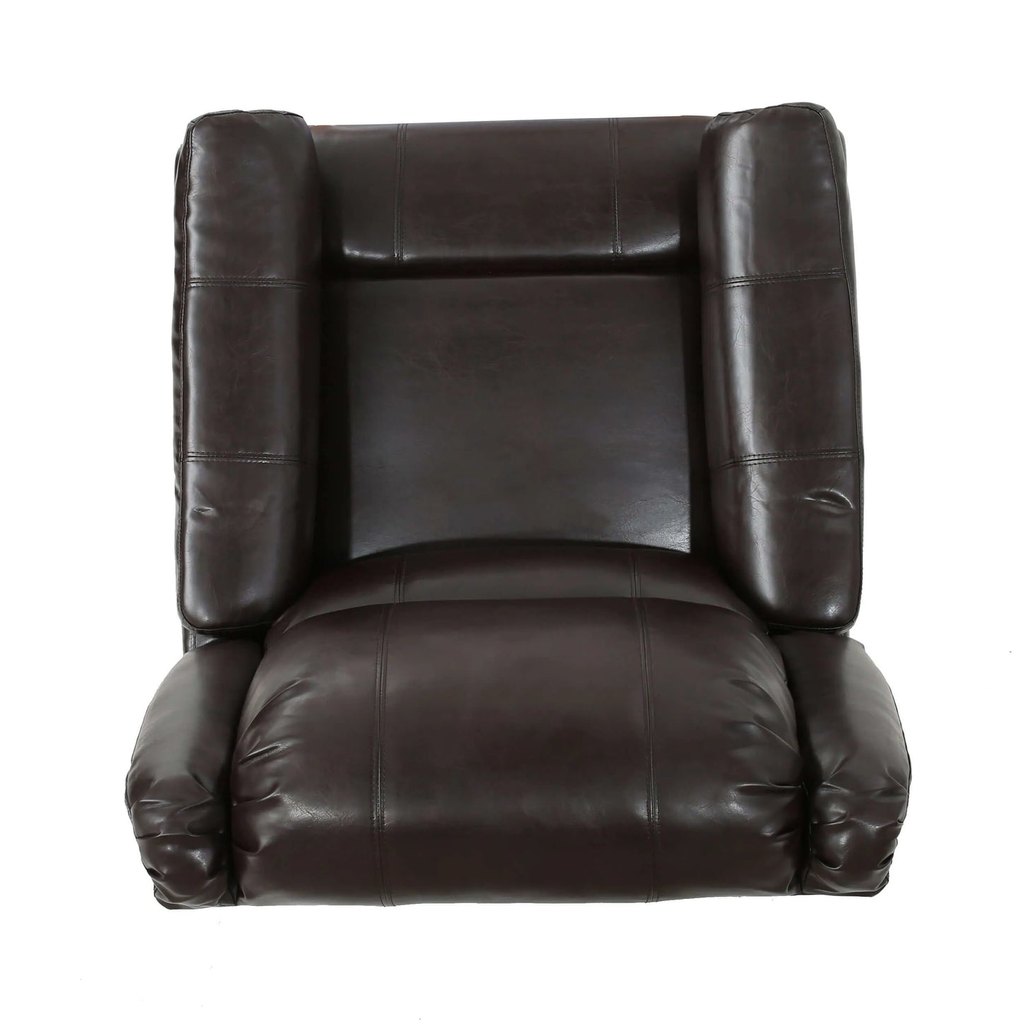 Brown faux leather recliner chair on a white background