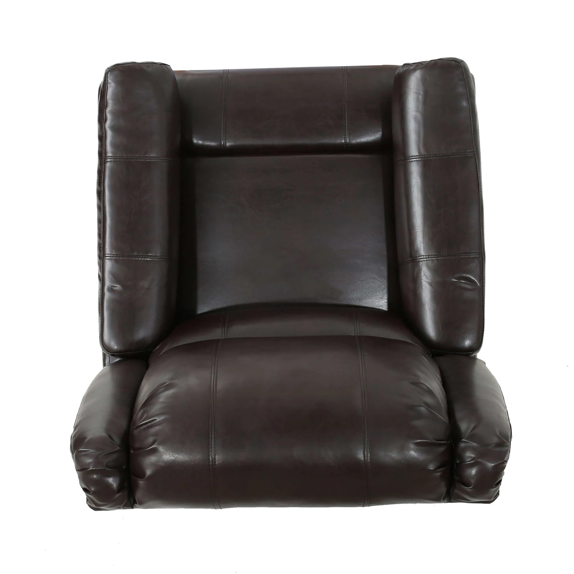 Brown faux leather recliner chair on a white background